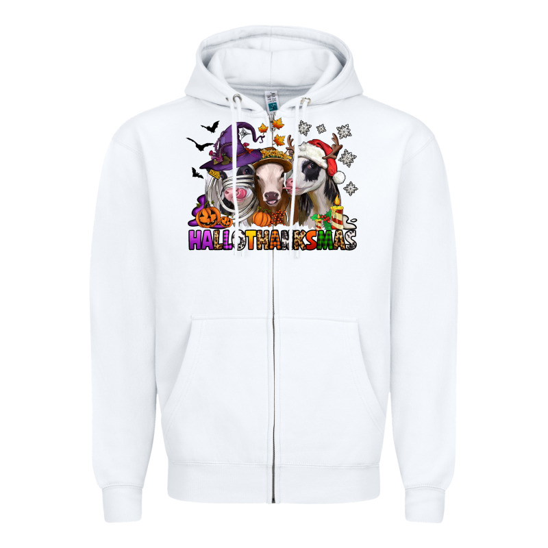 Happy Hallothanksmas Heifers Zipper Hoodie by NancyCooperArtShop | Teevron