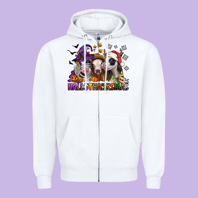 Happy Hallothanksmas Heifers Zipper Hoodie Designed By Nancycooperartshop