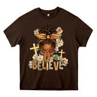 Chocolate Brown believe praying afro messy bun Heavy Core Tee - texasbilliewilder