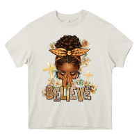 Cream believe praying afro messy bun Heavy Core Tee - texasbilliewilder