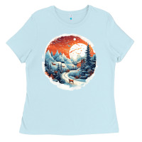 Baby Blue deer snow house design Ladies Tee - Unal Design