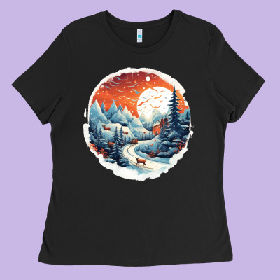 Deer Snow House Design Ladies Tee Designed By Unal Design