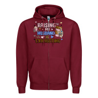 Burgundy raising my husband is exhausting Zipper Hoodie - MaliasSmallBusiness