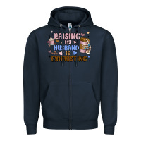 Navy raising my husband is exhausting Zipper Hoodie - MaliasSmallBusiness