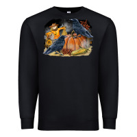 Black Fall Background With Crow Premium Sweatshirt - LillyAllenDesigns