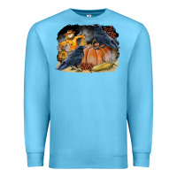 Ocean Blue Fall Background With Crow Premium Sweatshirt - LillyAllenDesigns
