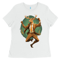 White happy deer Ladies Tee - Unal Design