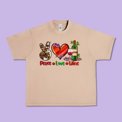 Peace Love Wine Urban Heavy Tee Designed By Adodesignshop