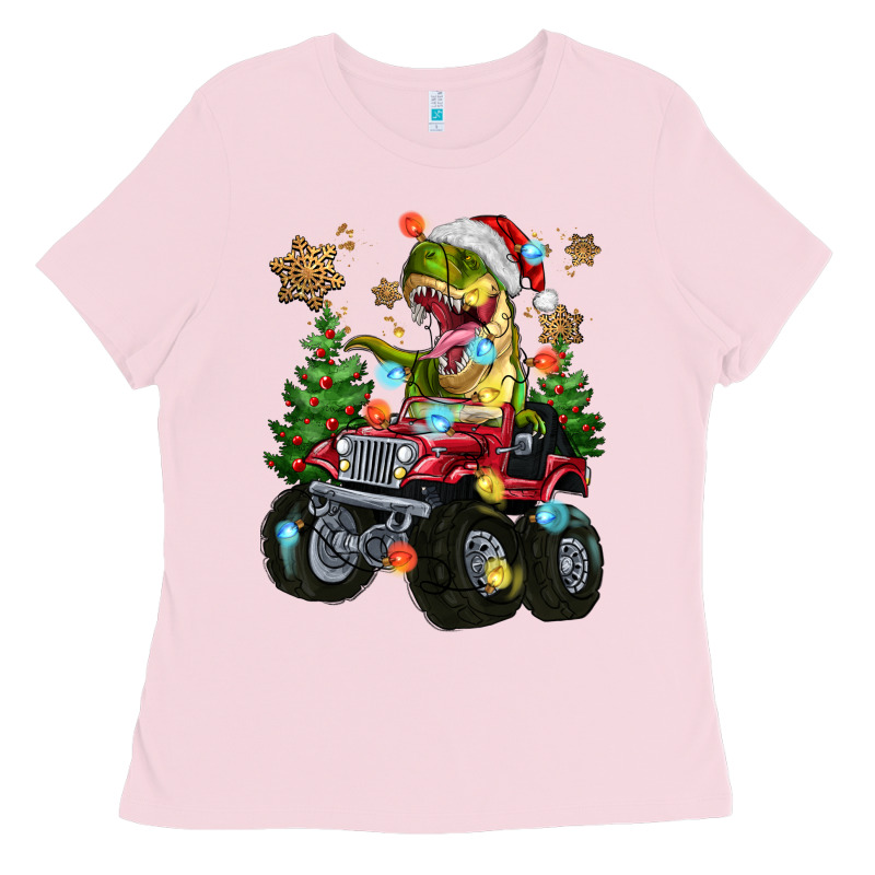 Christmas T-rex With Monster Truck Ladies Tee by MaliasSmallBusiness | Teevron