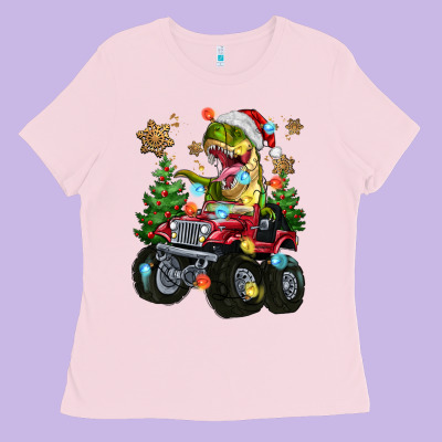 Ladies Tee Christmas T-rex With Monster Truck