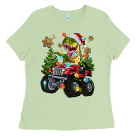 Matcha Christmas T-rex With Monster Truck Ladies Tee - MaliasSmallBusiness
