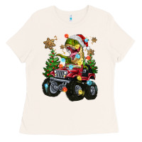 Christmas T-rex With Monster Truck Ladies Tee | Teevron