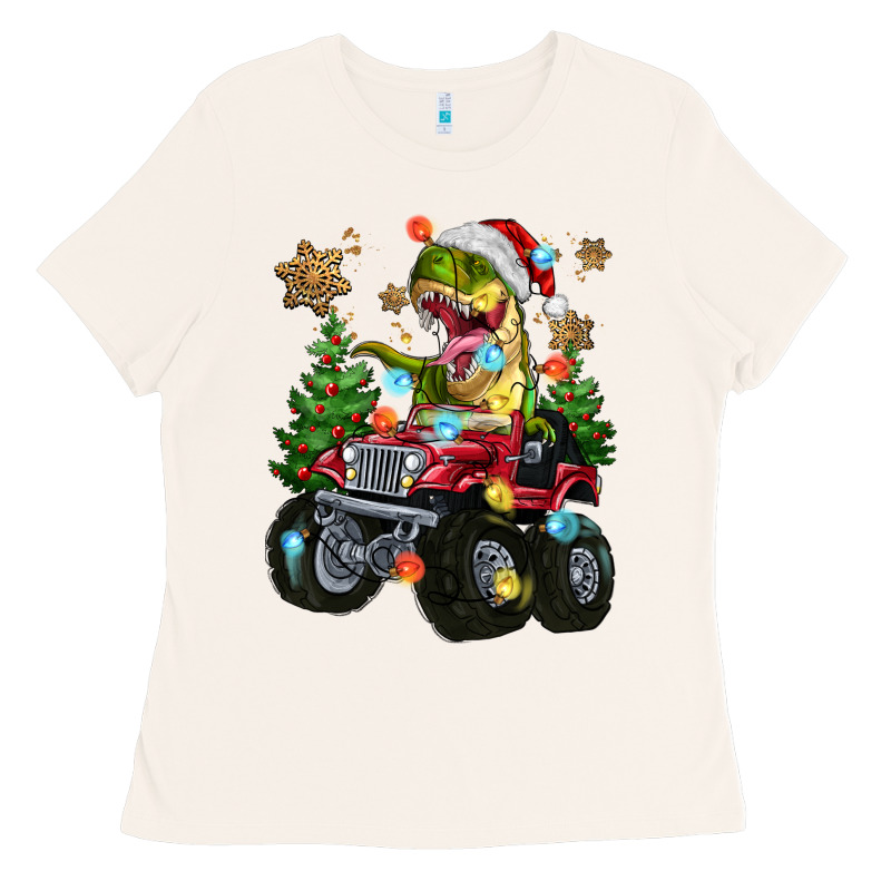 Christmas T-rex With Monster Truck Ladies Tee by MaliasSmallBusiness | Teevron