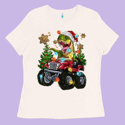 Ladies Tee Christmas T-rex With Monster Truck