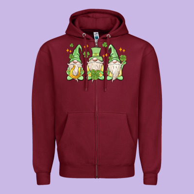St. Patrick's Day Gnomes Zipper Hoodie Designed By Maliassmallbusiness