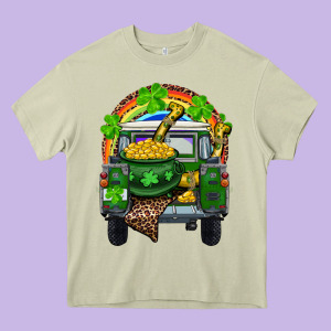 St Patrick's Day Truck With Pot Of Gold Horseshoe And Rainbow Heavy Core Tee Designed By Ranaportraitstore