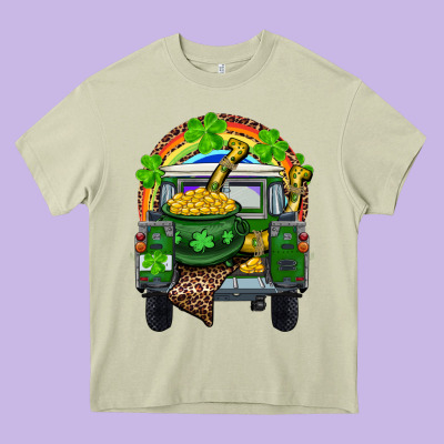 Heavy Core Tee St Patrick's Day Truck With Pot Of Gold Horseshoe And Rainbow