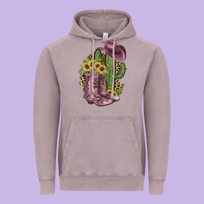 Pink Cowboy Boots Vintage Hoodie Designed By Jahusdesignshop