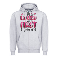 Heather Grey he loved us first 1 john 4 19 Zipper Hoodie - MaliasSmallBusiness