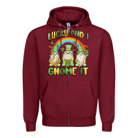 Burgundy lucky and i gnome it Zipper Hoodie - MaliasSmallBusiness