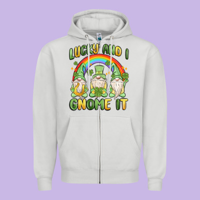 Lucky And I Gnome It Zipper Hoodie Designed By Maliassmallbusiness