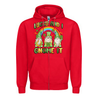 Red lucky and i gnome it Zipper Hoodie - MaliasSmallBusiness