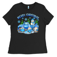 Black merry christmas snowman gnomes truck Ladies Tee - MaliasSmallBusiness