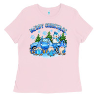 Bubblegum Pink merry christmas snowman gnomes truck Ladies Tee - MaliasSmallBusiness