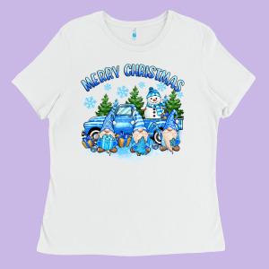 Merry Christmas Snowman Gnomes Truck Ladies Tee Designed By Maliassmallbusiness