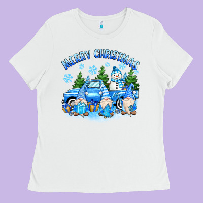 Ladies Tee merry christmas snowman gnomes truck