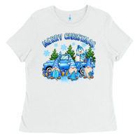 White merry christmas snowman gnomes truck Ladies Tee - MaliasSmallBusiness