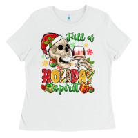 White full of holiday spirit Ladies Tee - MaliasSmallBusiness
