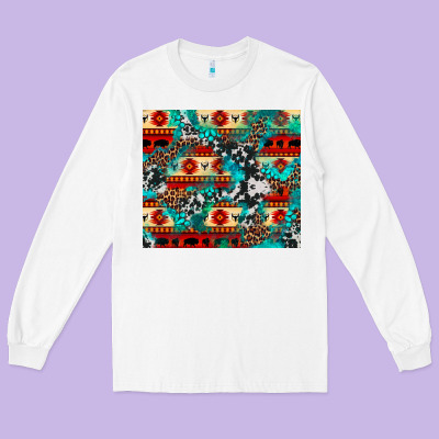 Aztec Leopard Cowhide Turquoise Long Sleeve Tee Designed By Barkaloodesign