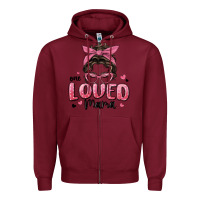 Burgundy one loved mama messy bun Zipper Hoodie - MaliasSmallBusiness