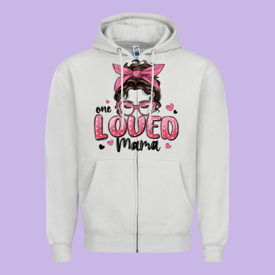 One Loved Mama Messy Bun Zipper Hoodie Designed By Maliassmallbusiness