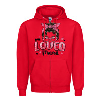 Red one loved mama messy bun Zipper Hoodie - MaliasSmallBusiness