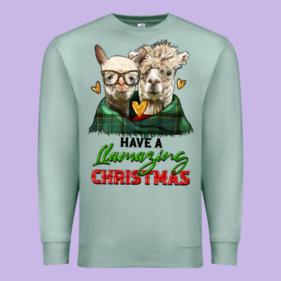 Have A Llamazing Christmas Alpaca Head Premium Sweatshirt Designed By Lillyallendesigns