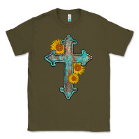 Army Green turquoise sunflower cross Classic Tee - AdoDesignShop