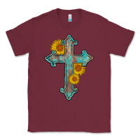 Burgundy turquoise sunflower cross Classic Tee - AdoDesignShop