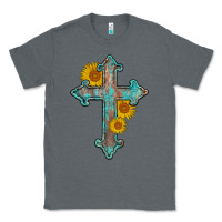 Charcoal Heather turquoise sunflower cross Classic Tee - AdoDesignShop