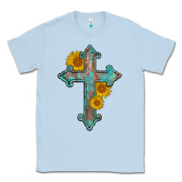 Dusty Blue turquoise sunflower cross Classic Tee - AdoDesignShop