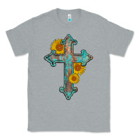 Heather Grey turquoise sunflower cross Classic Tee - AdoDesignShop