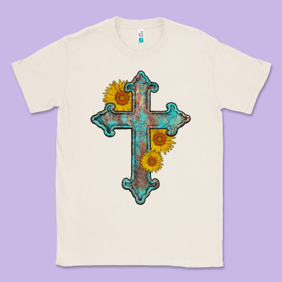 Turquoise Sunflower Cross Classic Tee Designed By Adodesignshop