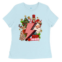 Baby Blue christmas season lightning bolt Ladies Tee - MaliasSmallBusiness