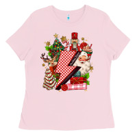 Bubblegum Pink christmas season lightning bolt Ladies Tee - MaliasSmallBusiness