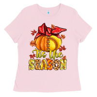Bubblegum Pink tis the season fall softball Ladies Tee - MaliasSmallBusiness