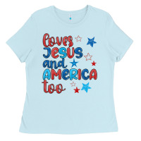 Baby Blue love jesus and america too Ladies Tee - JahusDesignShop