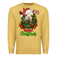 Antique Gold merry christmas alpaca face Premium Sweatshirt - LillyAllenDesigns