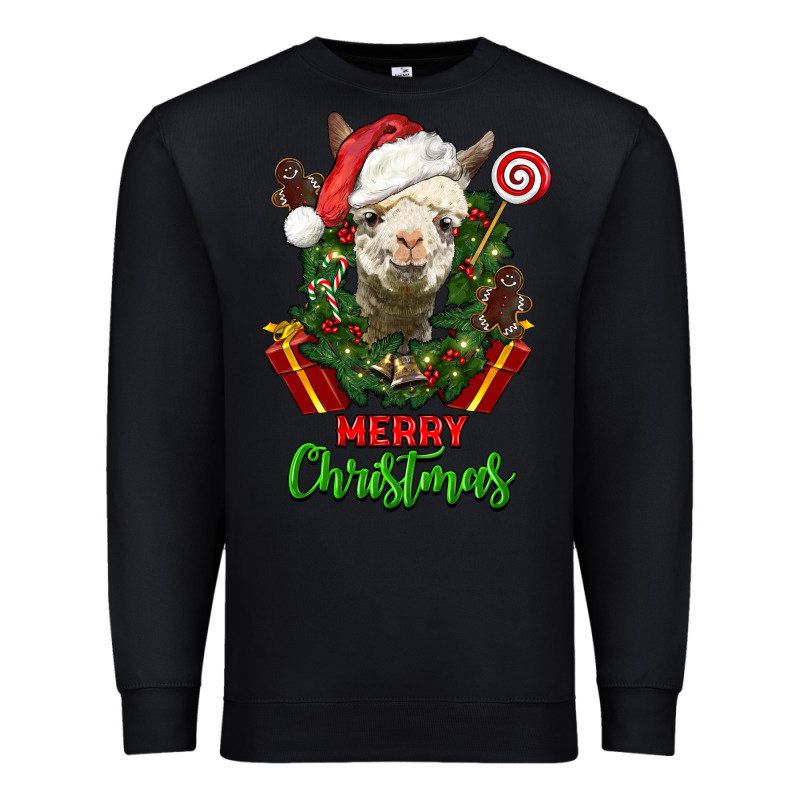 Merry Christmas Alpaca Face Premium Sweatshirt by LillyAllenDesigns | Teevron