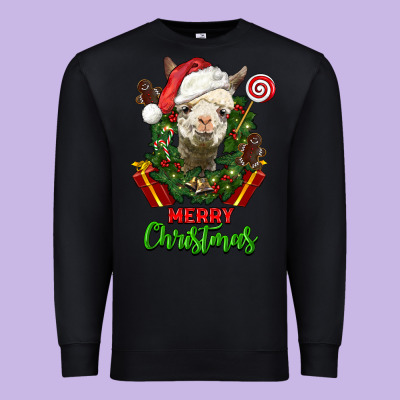 Merry Christmas Alpaca Face Premium Sweatshirt Designed By Lillyallendesigns